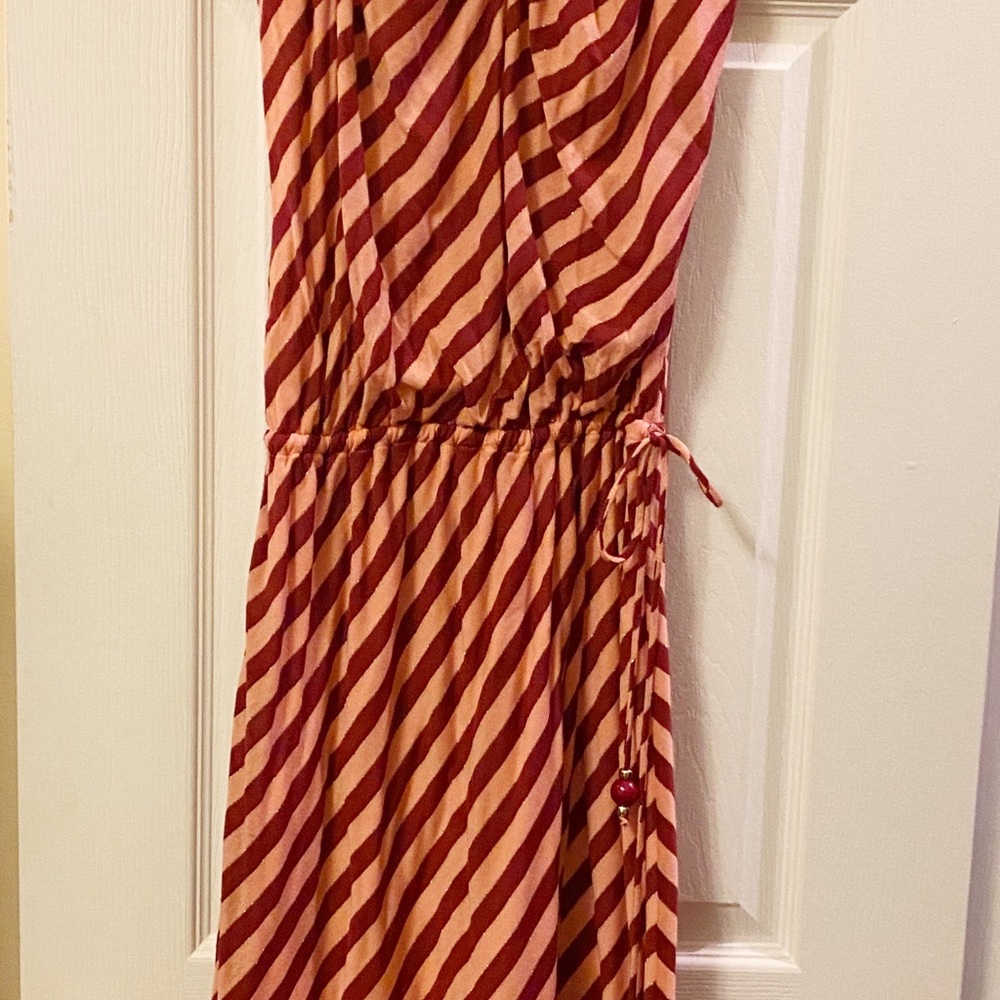 Ella Moss Pink and Merlot Metallic Striped Midi Dress M